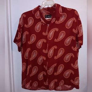 Original Use Red White Paisley Men's Short Sleeve  Button Down Shirt XL